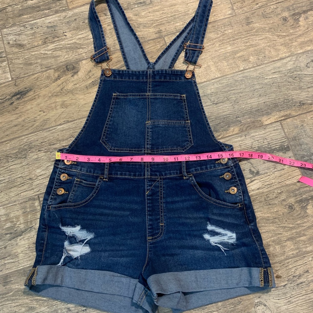 Juniors no boundaries size 7 dark blue denim wash overall shorts Preloved - Picture 4 of 5